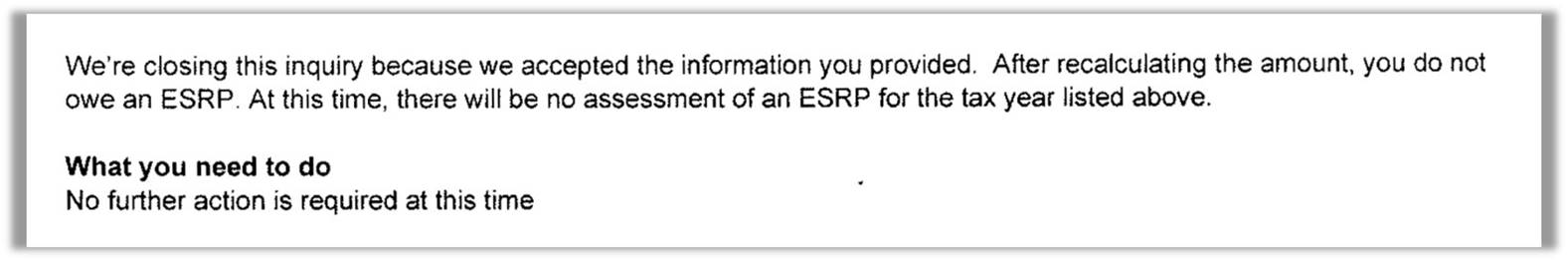 Letter 227 statement that you do not owe an ESRP.